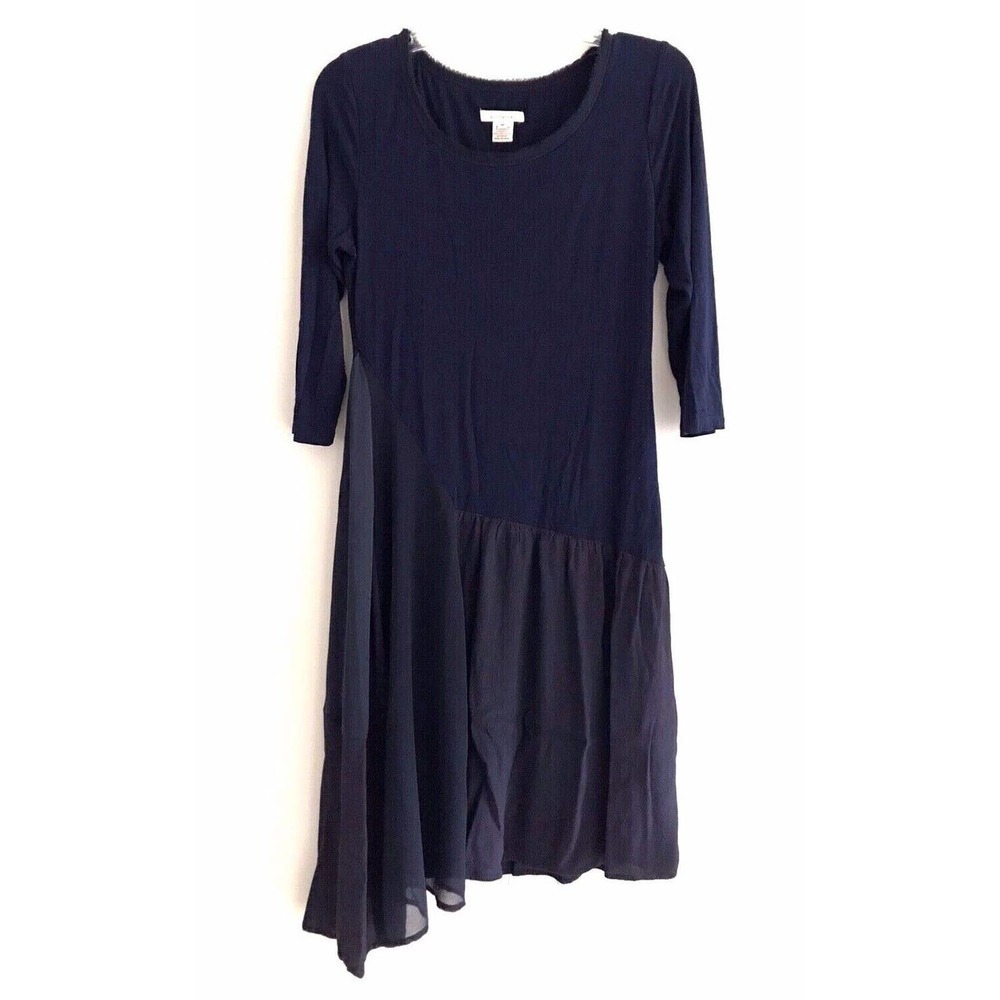 Sundance | Drop Waist Asymmetrical Hem Dress Size M Blue Pullover Stretch Frayed